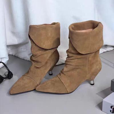 Diseñador de Moda 2025 Nuevos Botines de Mujer Plisados Punta Afilada Tacones Altos Zapatos Sexy Vestido Fiesta Invierno Moda Gótica Botas Mujer Zapatos de Salón