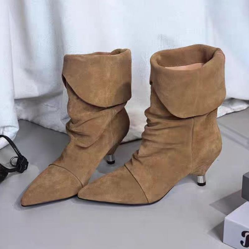 Fashion Designer 2025 New Women Ankle Boots Pleated Pointed Toe High Heels Shoes Sexy Dress Party Winter Goth Fashion Boots Woman Pumps