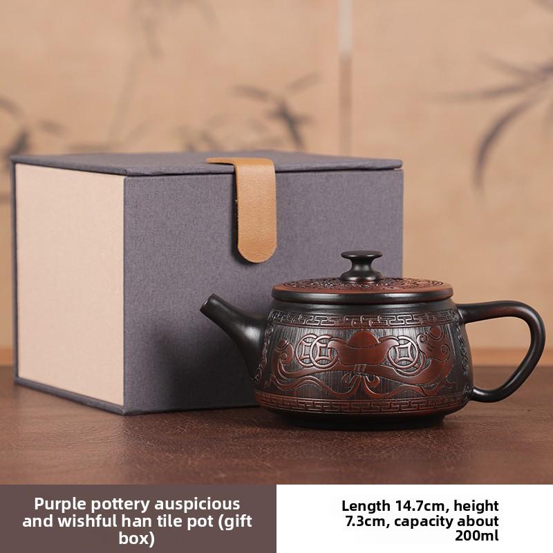 

Purple pottery teapot Auspicious and auspicious hovering Han tile pot Rotating Phoenix Singing Pot Household Chinese Teapot