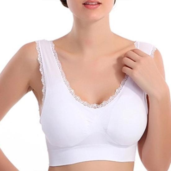 Jednobarevné dámské krajkové lemování Bezešvé vycpané drátěné podprsenky Crop Top spodní prádlo
