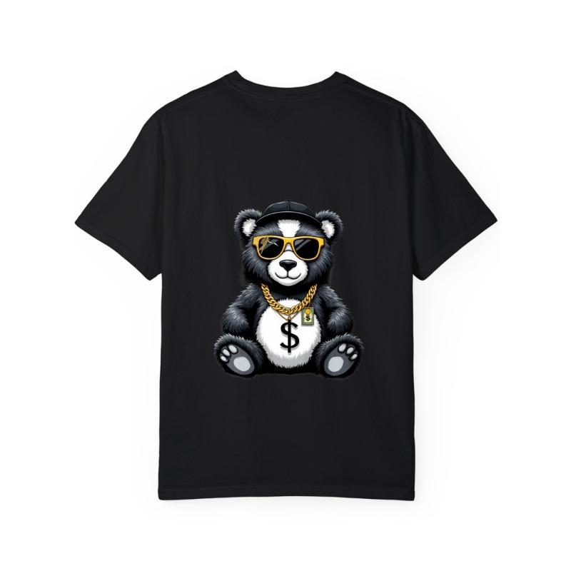 Cotton T Shirt White Bear with Sunglasses and Gold Chain Money Symbol Print Casual Streetwear for Men