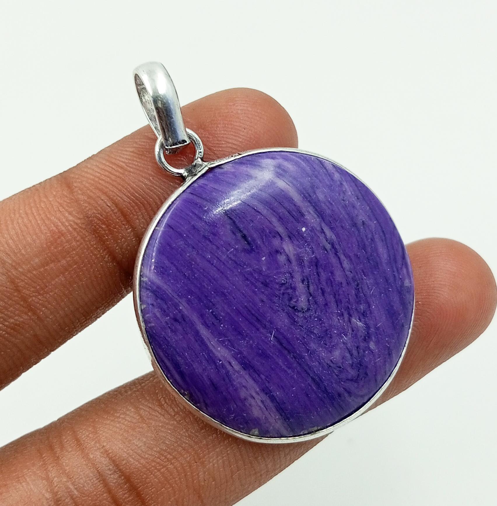 

Charoite Gemstone 925 Sterling Silver Plated Bezel Круглый кулон Ювелирные изделия