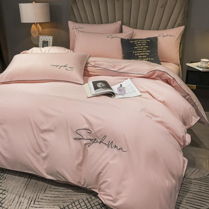 High End Skin Friendly Bedding Set Queen Luxury Embroidery Duvet Cover Set with Flat Sheet Simple Durable King Size Bedding Sets