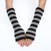 Teenagers Winter Half Finger Mitten Stripe Pattern Knit Keep Warm Lengthen Wrist