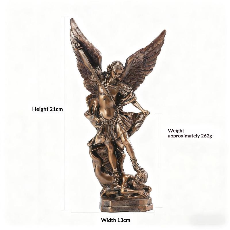 San Miguel Arcangel Statue Retro Bronzed Saint Michael Angel Resin Figurine Home Blessing Decoration Desktop Ornaments