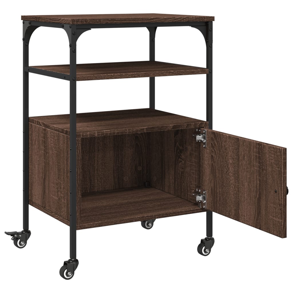 Printer Stand with 3 Shelves Brown Oak Effect 50 X 40 X 76 Cm