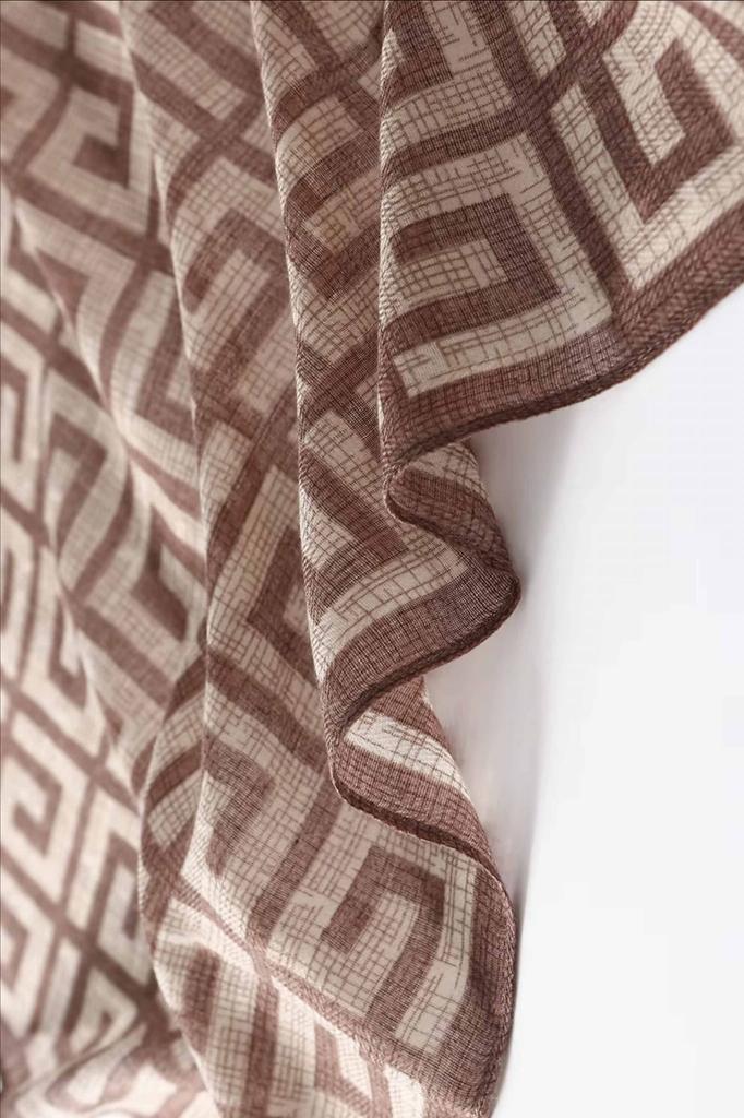 Women' Scarf Greek Pattern Brown-Beige 90X90 - Classic Elegance in Retro Style