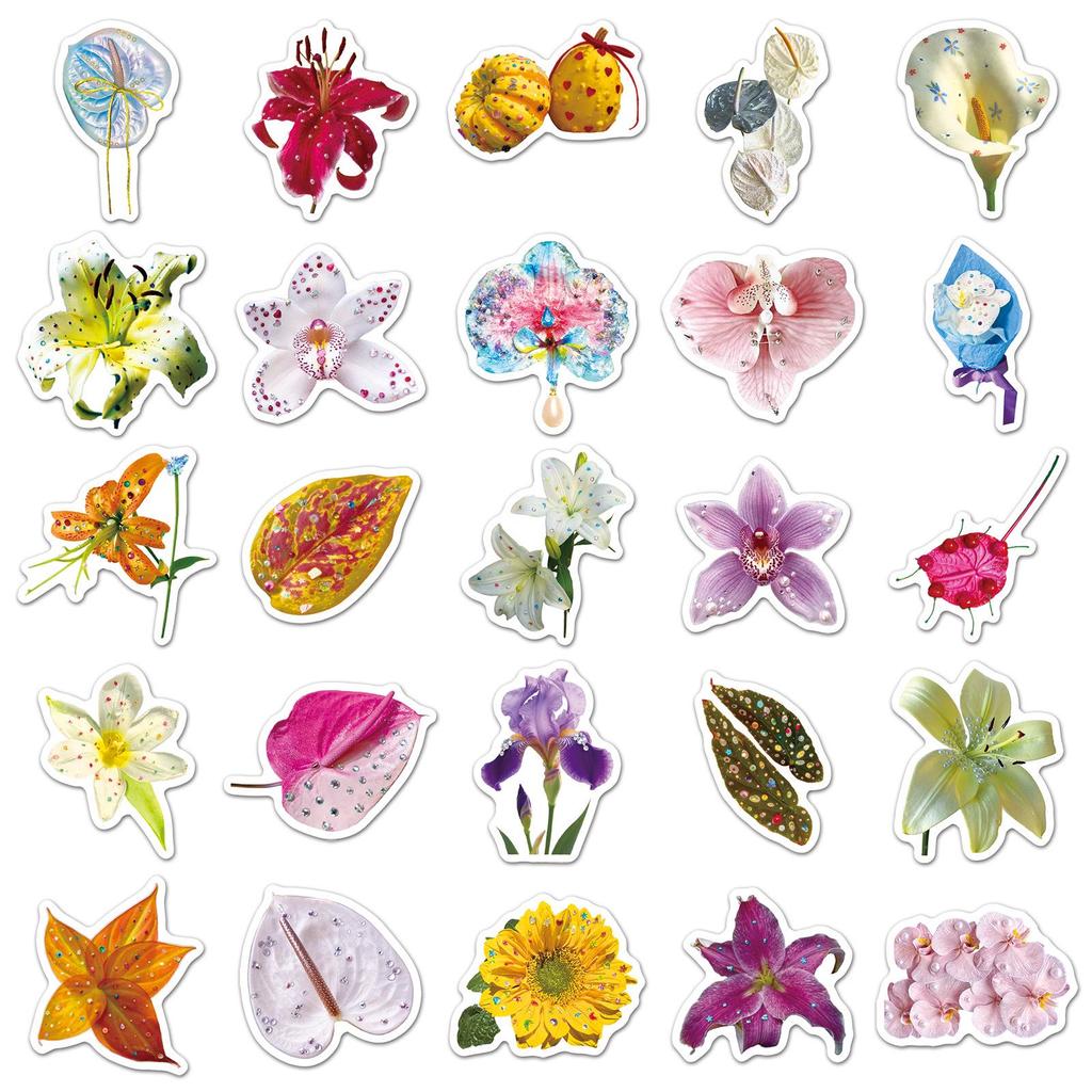 50-Piece Diamond Flower & Plant Graffiti Stickers: Waterproof Decorations for Journals, Water Bottles, Phones, and Computers.