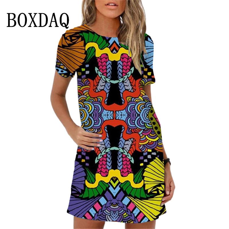 Fashion Owl Print Women Dress Summer Loose Mini Dress 3D Pattern Short Sleeve O-Neck Casual Female Dress