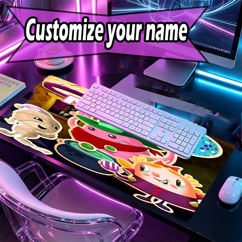 Custom Name Personalized Candy Crush Saga Pattern Mousepad, Laptop PC Desk Mat, Decorative Desk Mat for Home Keyboard Pad Gift