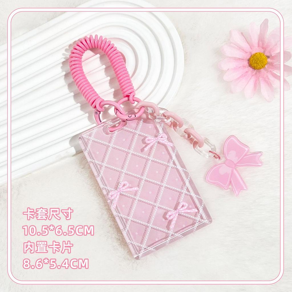 Ins Sliding Cover Card Holder Student Campus Card Holder Lanyard Anti Loss ID Holder Cards Case Bus Card Sleeve with Bow Pandent