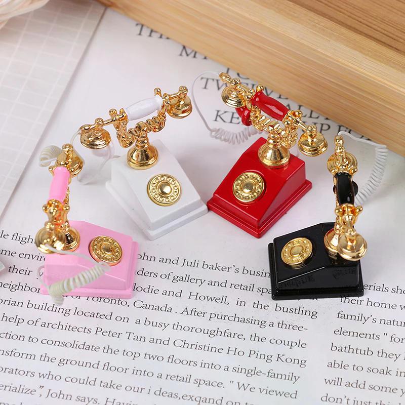 1Pc 1:12 Dollhouse Miniature Phone Model Retro Rotary Telephone for Doll Decor
