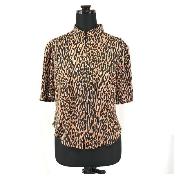 Itariya Zip-Up Short Sleeve Jacket Top Women 9 Orange Black Leopard