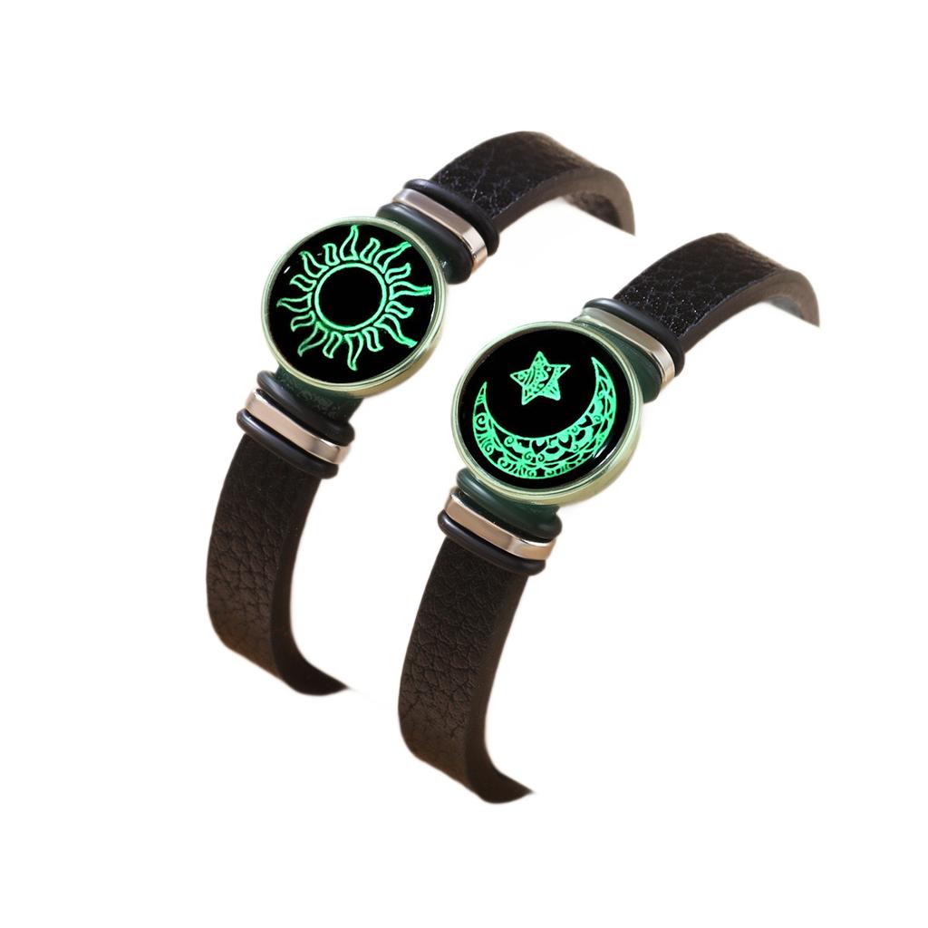 Braccialetti Luminosi Sole Luna per Coppia, Braccialetto in Pelle Luminescente al Buio per Amanti
