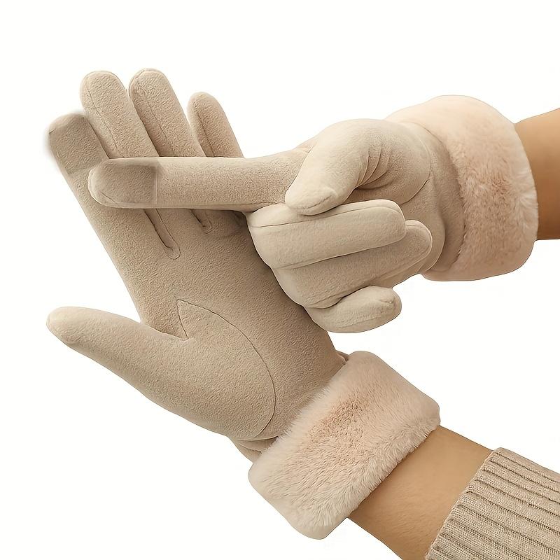 1 PAIR Ladies Winter Touch Gloves with Plush Lining, Thick Thermal Gloves, Durable Polyester