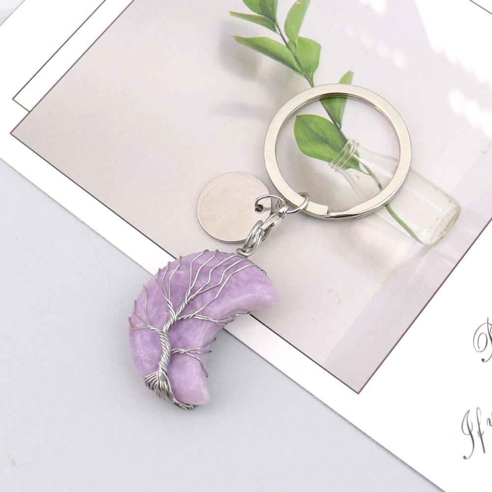 Natural Stone Moon Keychain Keychain, Bag Pendant, Moon Keyring Pendant.