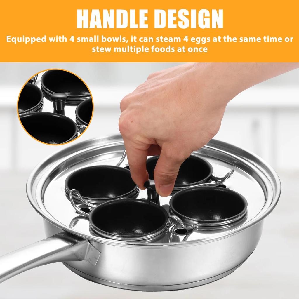 Stainless Steel 4 Cup Egg Poacher Pan Evenly Heated Poached Egg Maker Pot Easy To Release Steamed Pudding Cooker for Cooking