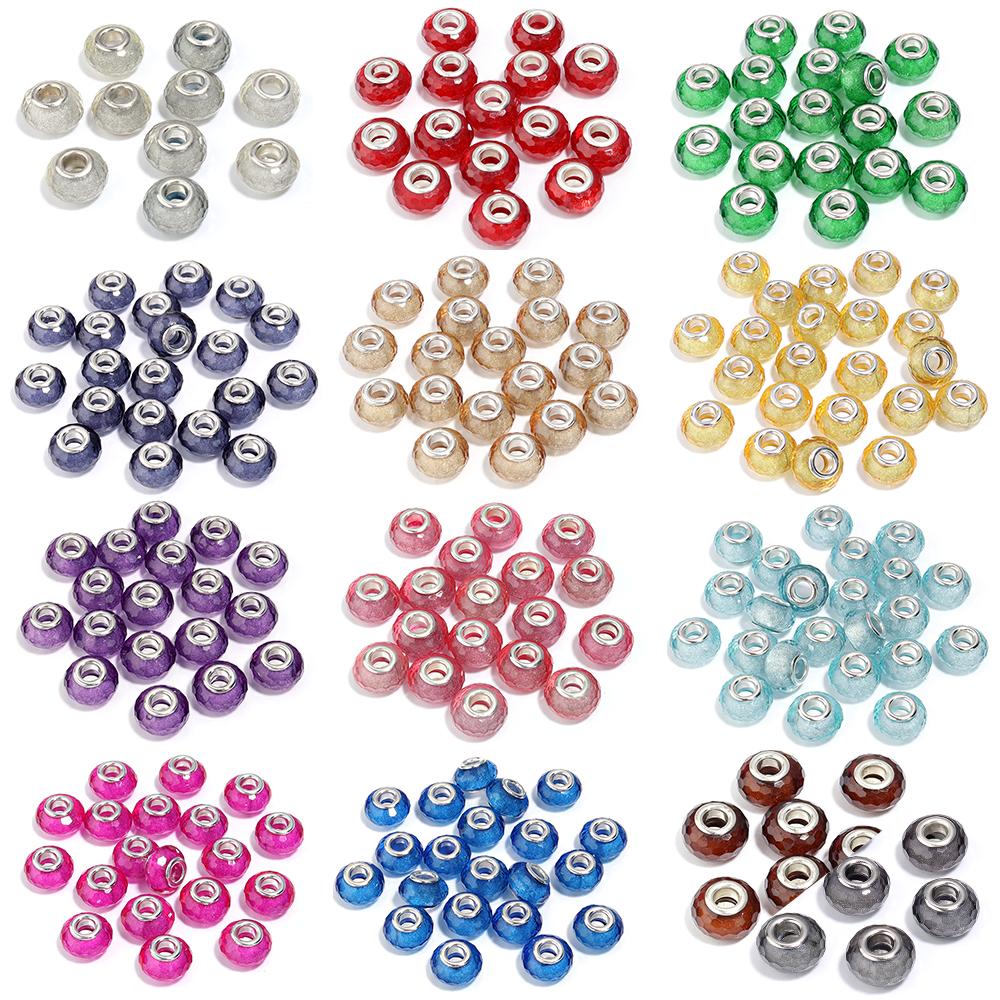20pcs 14x9mm Resin Beads Multicolor Faceted Big Hole Loose Spacer Beads For Jewelry Making DIY Bracelets Keychain Accessories