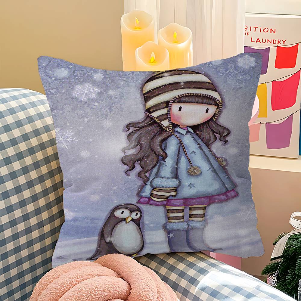 S-Santoro-Gorjuss Cute Cartoon Girl Office Cushion Pillowcase Car Cushion Cover45X45CM Lumbar Pillowcase Sofa Pillowcover
