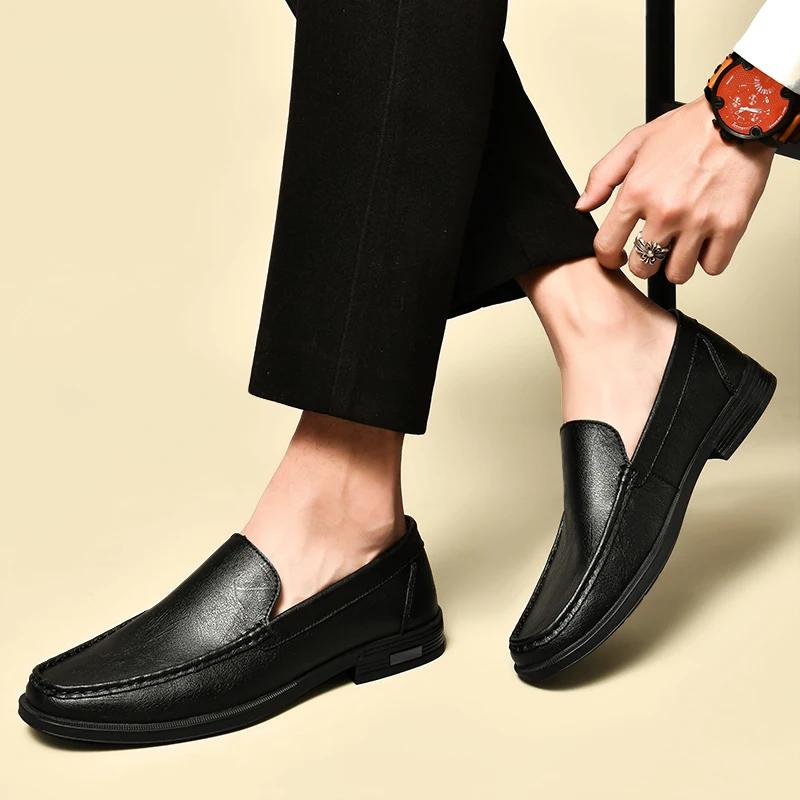 2025 Pantofi Noi pentru Bărbați din Piele Naturală Brand Italian Casual Piele Anti-alunecare Pantofi de Afaceri Piele de Vacă pentru Exterior Pantofi de Mers Eleganti