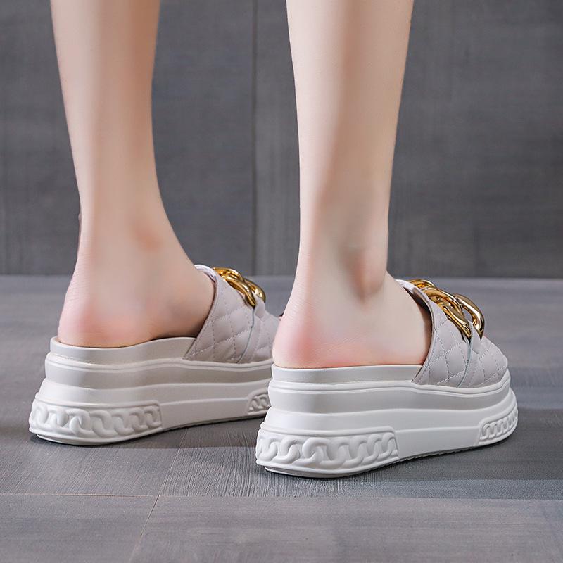 2025 summer cool slippers women's summer outer wear women's thick-bottomed muffin buckle ins wind half drag comfortable can be worn outside