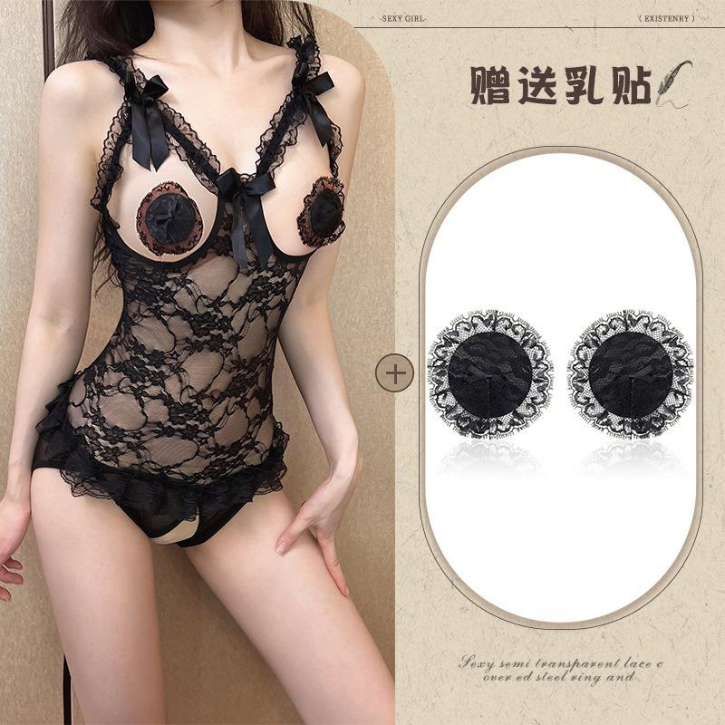 Large size erotic underwear hollowed out bare chest hot couple flirting free open file erotic uniform lace