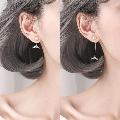 "Orecchini a coda di pesce con perla in argento S925 da donna - Stile da celebrità, Eleganti e di tendenza"