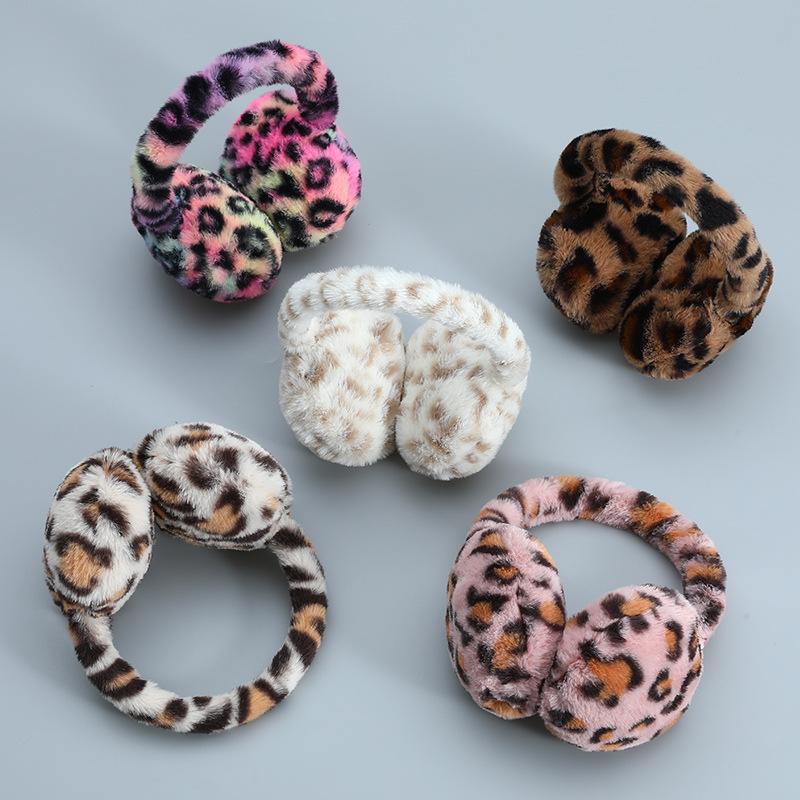 1PC Leopard Print Soft Plush Ear Warmers Winter Warm Earmuffs Fashion Earmuffs Outdoor Cold Folding Earmuffs