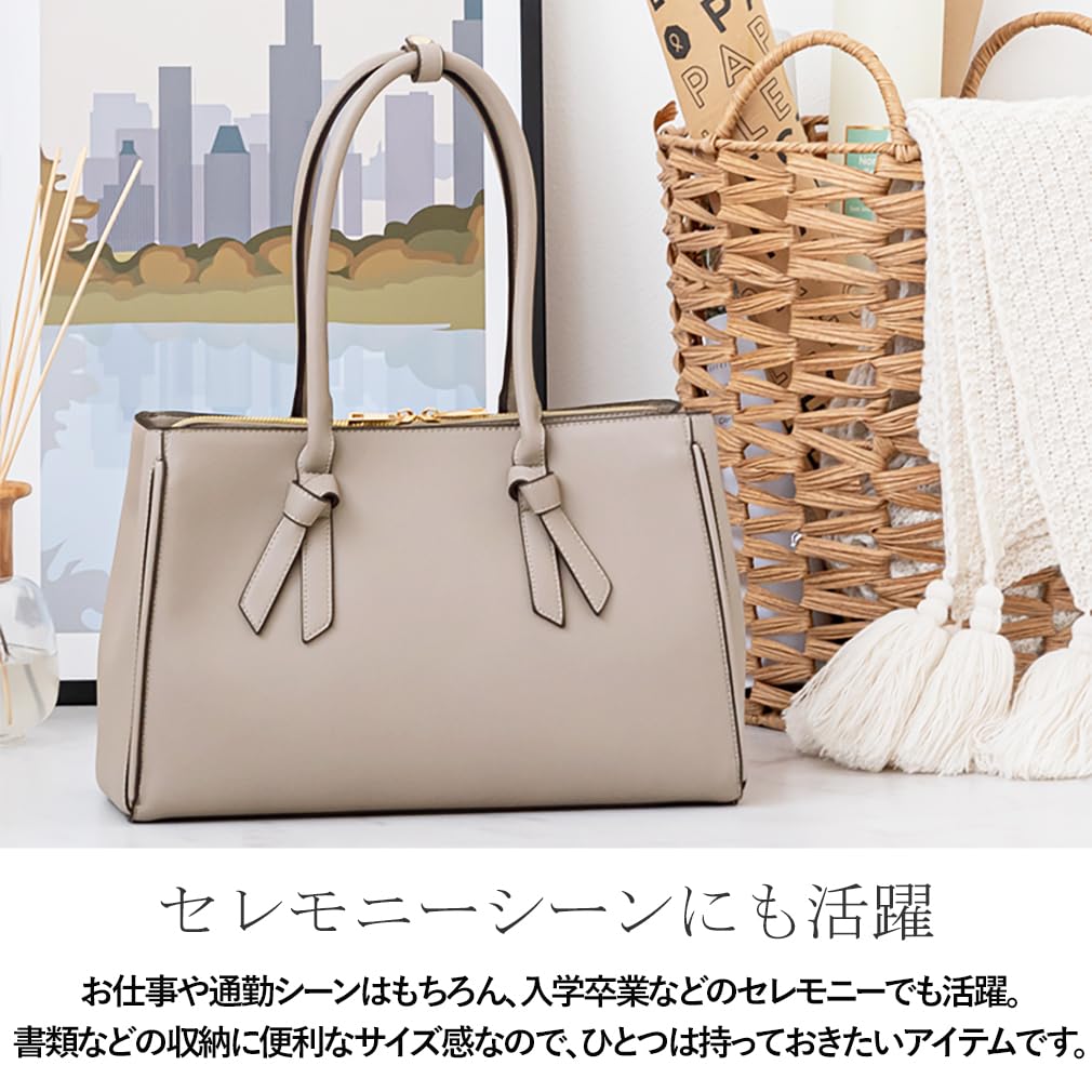 Gratante Ribbon Handle Shoulder Tote 2-Way Bag, Women's, abb-g0042 (Gray Beige)