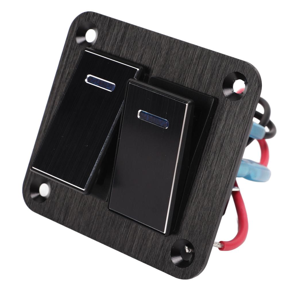 2 Gang Rocker Switch Panel Waterproof ON OFF 12V 24V Aluminum Alloy Blue Backlit for Car Boat Truck