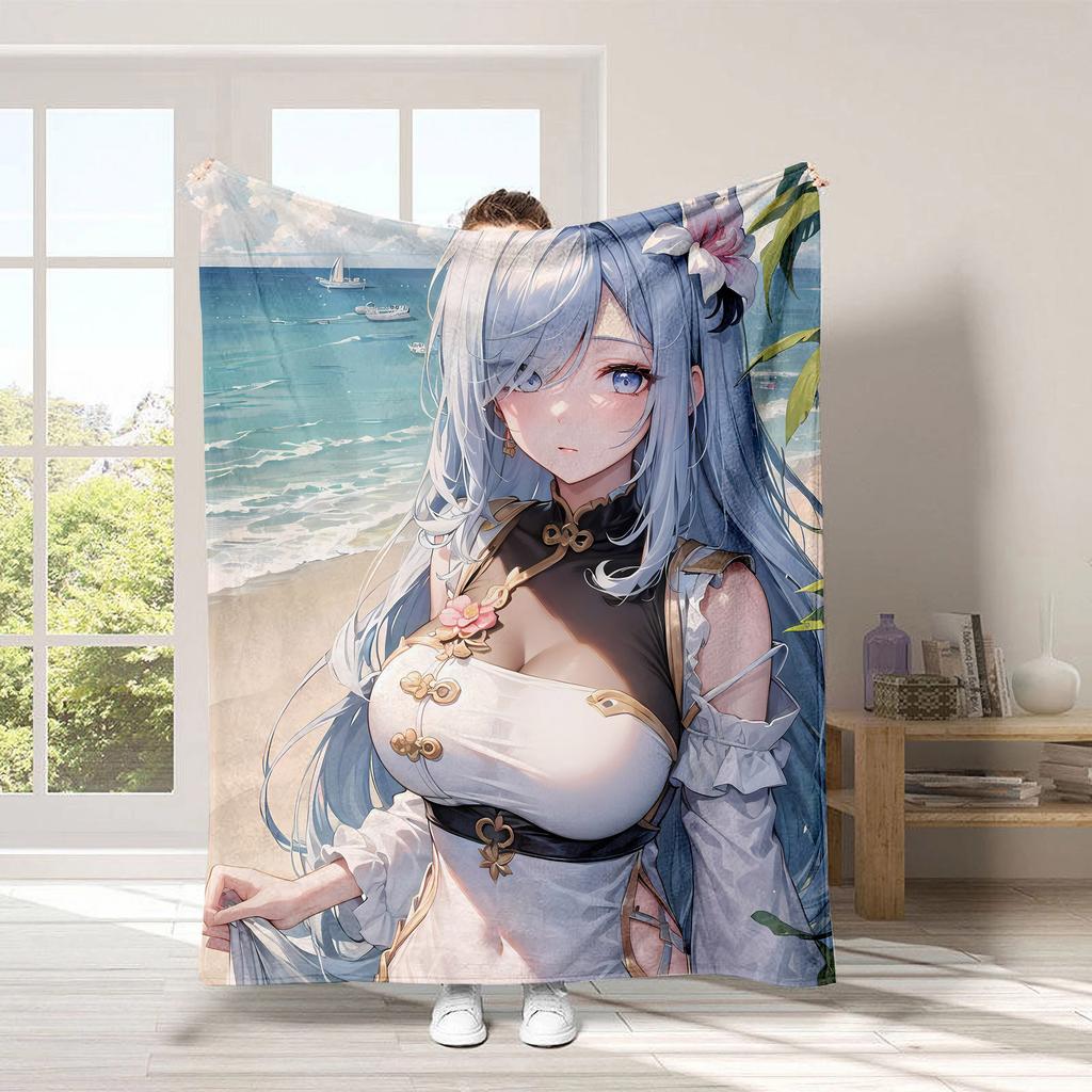 Anime beautiful girl digital-printed polyester Bedroom velvet flannel cover blanket Fleece soft sofa cover blankets for beds