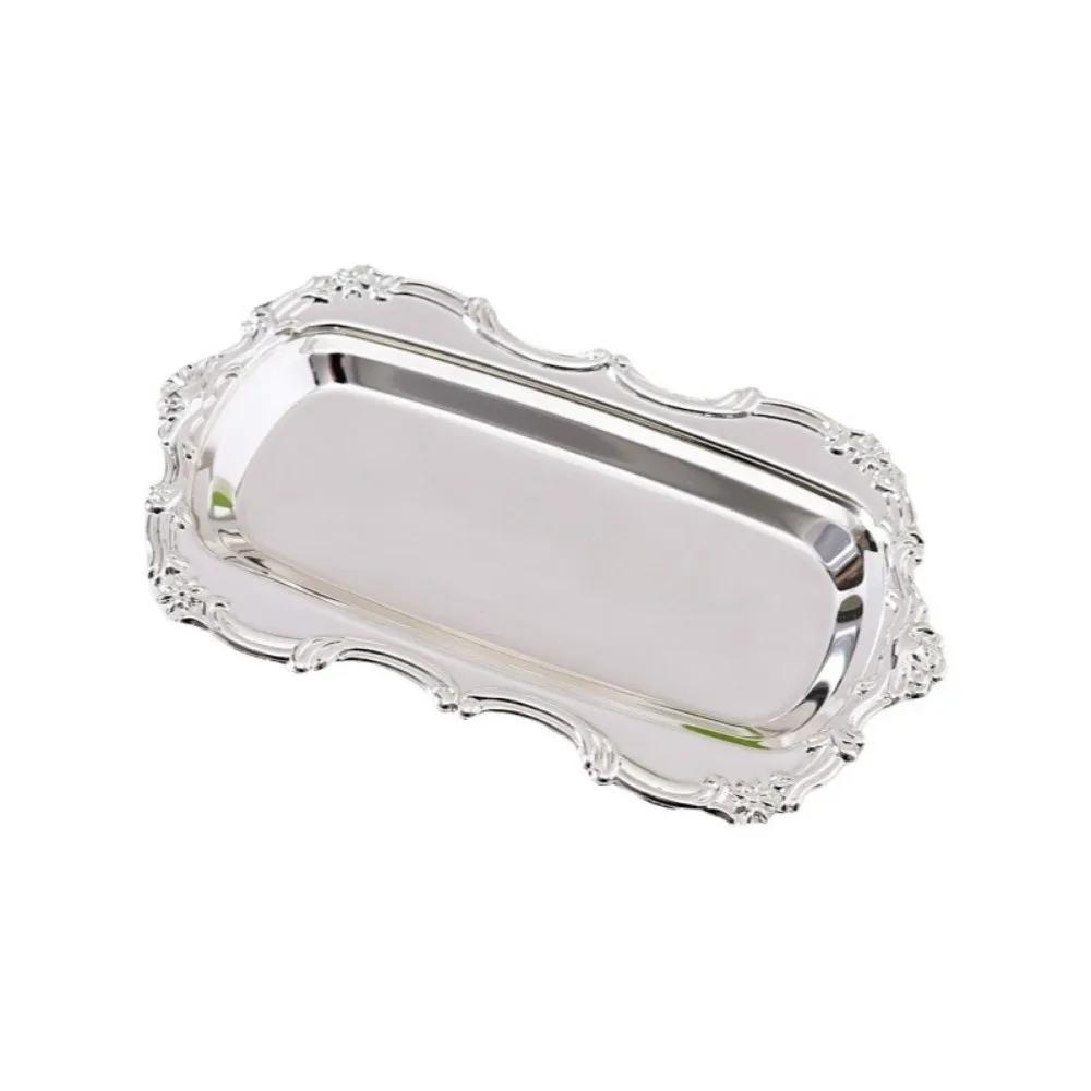 European Style Vintage Embossed Tray Embossed Design Gold/Silver Retro Serving Platter Stainless Steel Save Space Desserts Plate