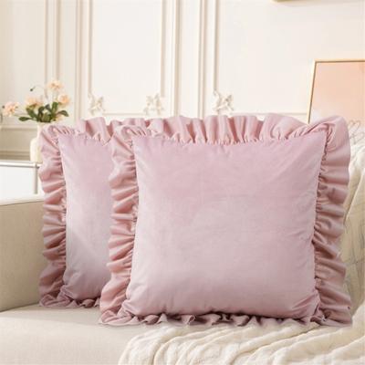 Delicate Flocking Ruffle Pillowcase Polyester Bed Cover With Decorative Edge for Bedroom Living Room Styling