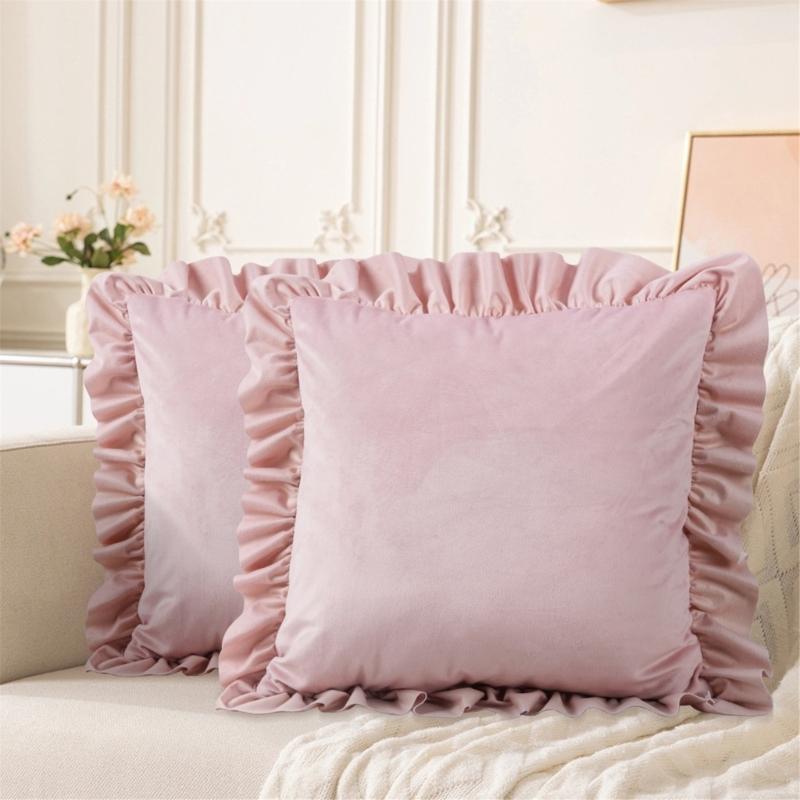 Zartes Beflocktes Rüschen-Kissenbezug Polyester Bettbezug Mit Dekorativer Kante für Schlafzimmer Wohnzimmer Styling