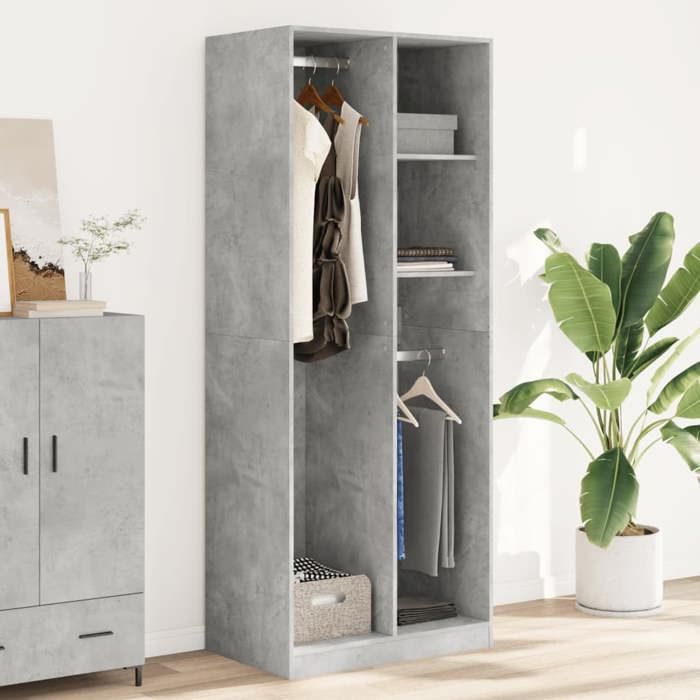 VidaXL Garde-robe gris béton 80x50x200 cm bois d'ingénierie, armoire de rangement, organisateur de garde-robe, armoire, 3307759