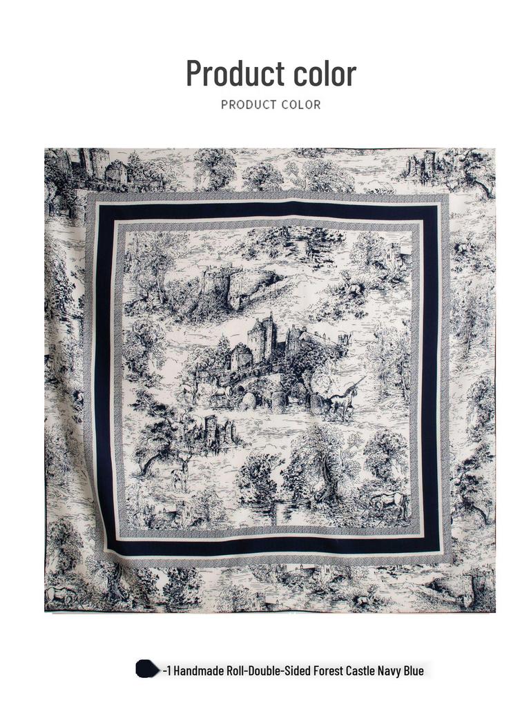 Vintage Forest Castle Print Wool Scarf: Double-Sided Women's Autumn Neck Warmer & Versatile Sunscreen Shawl