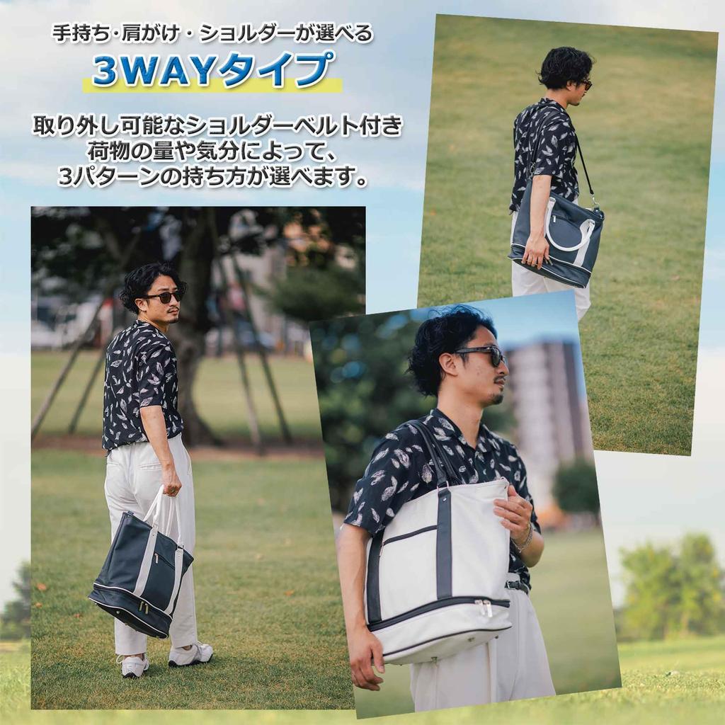Golf Tote Premium PU Large Shoe Embossed Shoulder Strap Waterproof X S.T.Golf Men's Bag, Leather, Capacity, Storage, 3-Way, Logo, Included, (Navy