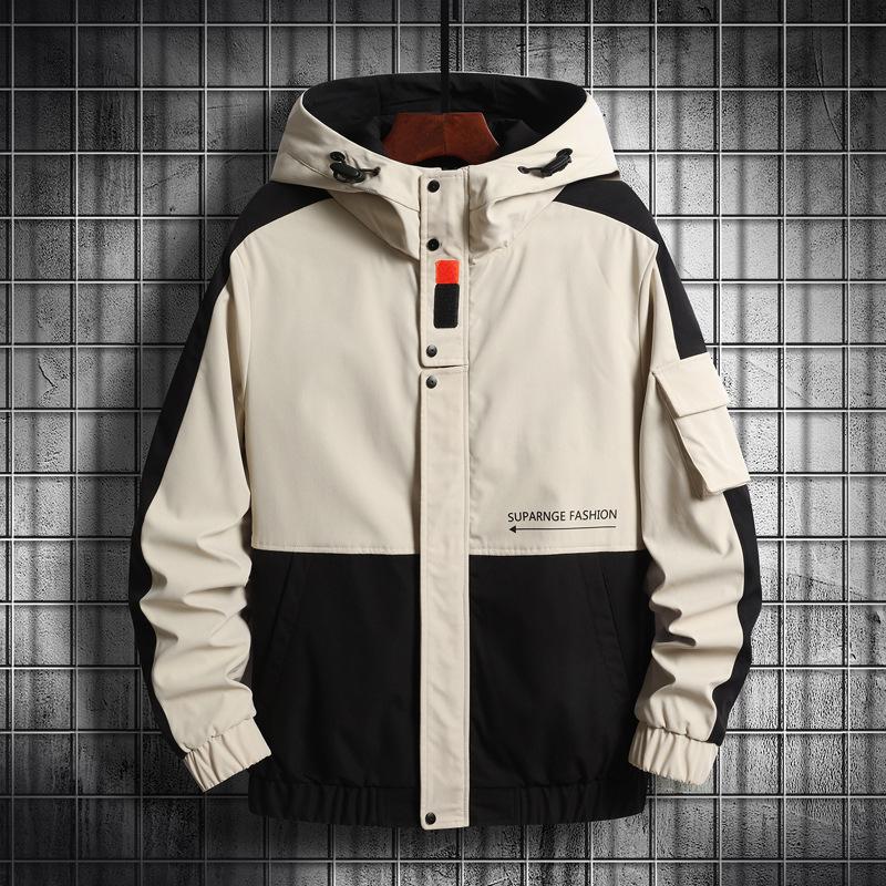 

Мужская рабочая куртка весенне-осенняя корейская повседневная по цвету с капюшоном XXXL