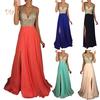 Modisches Damen ärmelloses Pailletten tiefes V-Ausschnitt langes Kleid Party Sexy Kleid