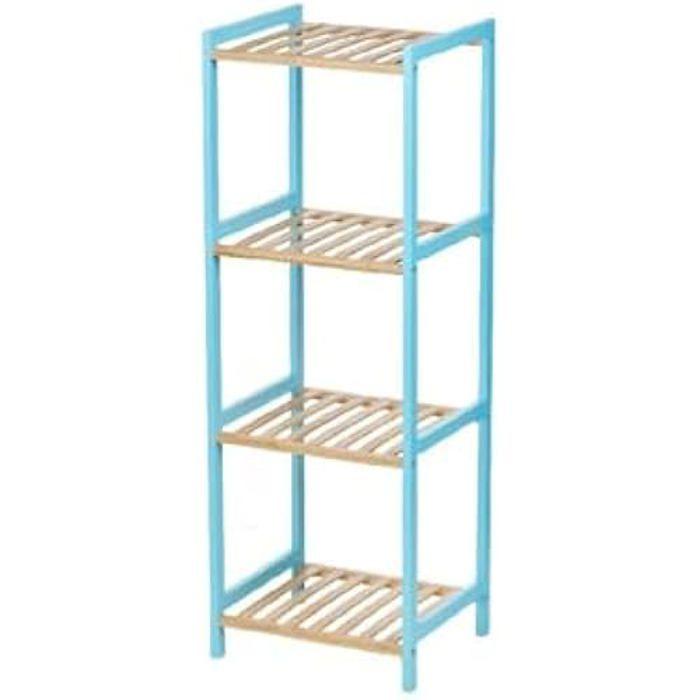 Étagère De Salle De Bain - BERILO - 35x30x100cm - Bois Massif - Scandinave Moderne - Bleu Naturel