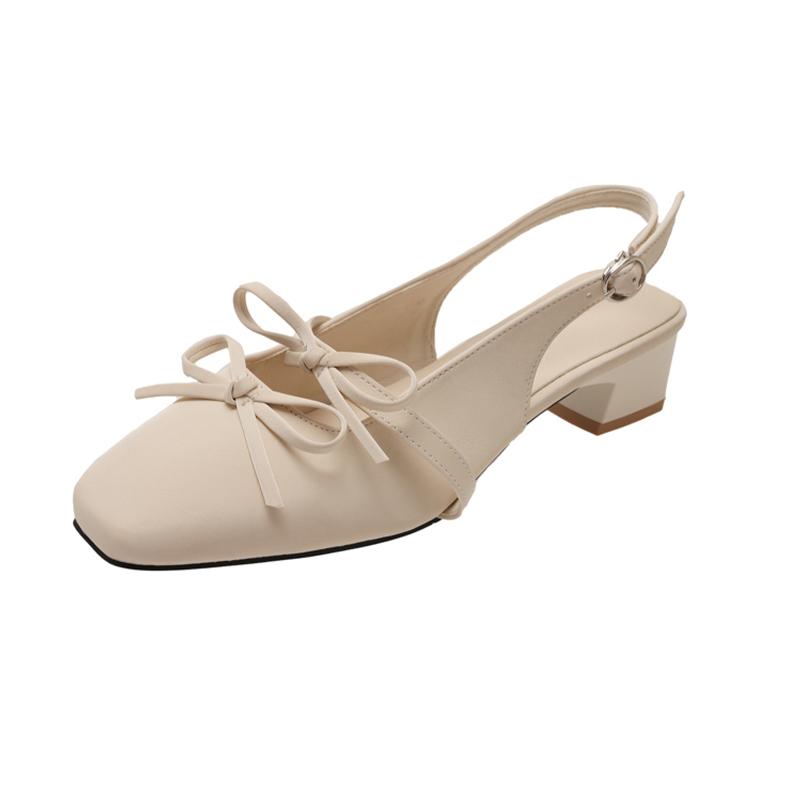 Women Heeled Sandals Bow Square Toe Dress Shoes Luxury Woman's Pumps 2025 New Designer Sexy Elegant Zapatillas De Mujer