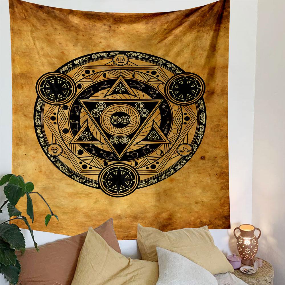 Mystic Hexagram Tapestry Wall Hanging, Occult Geometry Symbol Art, Vintage Esoteric Wall Decor for Bedroom Dorm