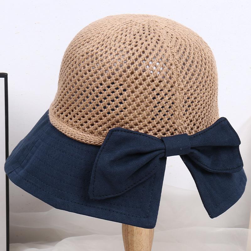 Summer Hats For Women Knitted Breathable Foldable Sun Hat With Bow Sun Protection Sunshade Korean Beach Hat Cap Travel New