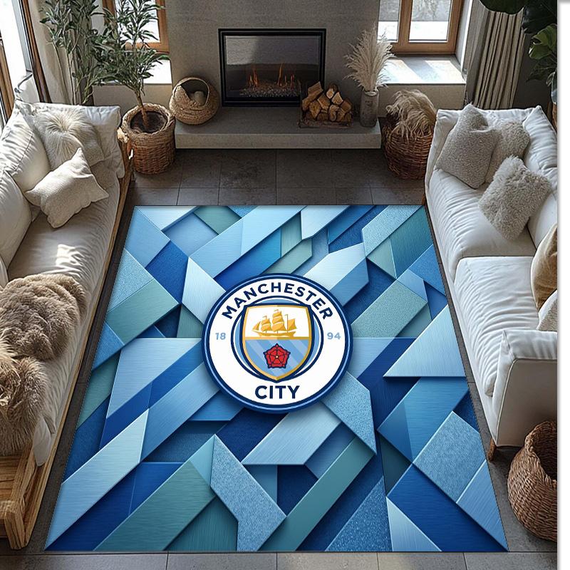 Manchester City Printed Flannel Area Rug Non Slip Soft Polyester Floor Carpet Indoor Decor Mat for Bedroom Living Room Sofa