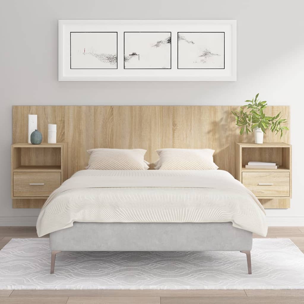Headboard with Nightstands Sonoma Oak Wood Based Material