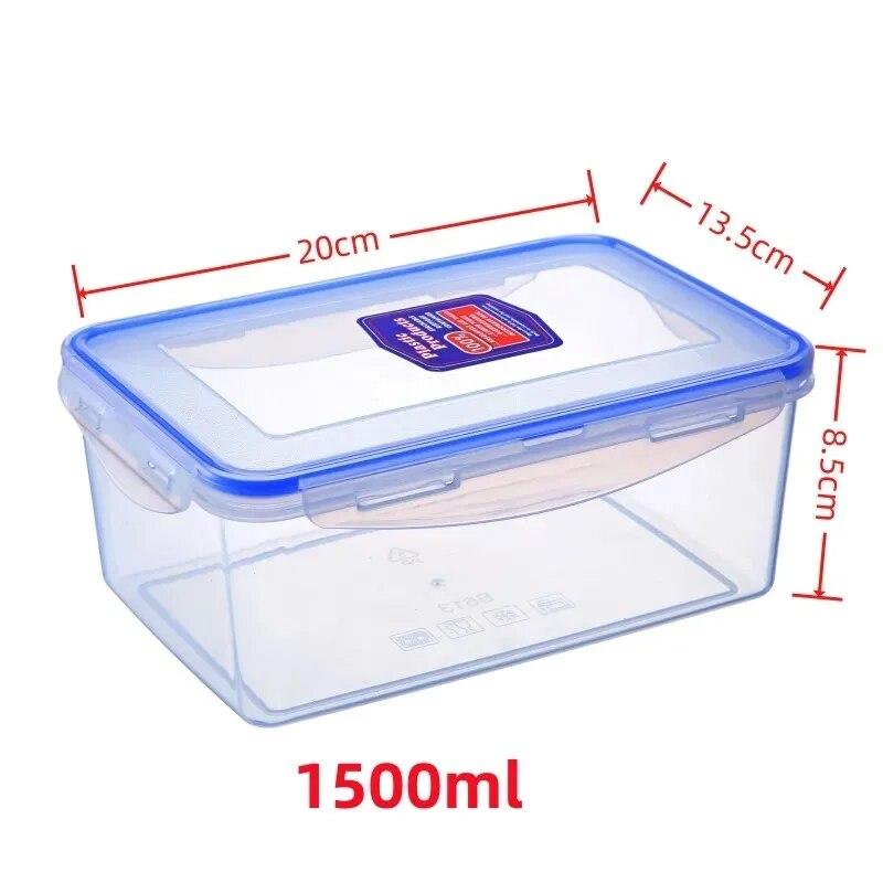 1 Pcs 1500ml Round Rectangle Food Grade Plastic Refrigerator Crisper Four Sided  Sealed Buckle Lunch Box Food Storage Container