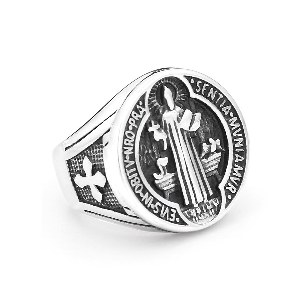 Vintage 316L Roestvrij Staal Sint Benedictus Ringen Voor Mannen Vrouwen Mode Religieus Kruis Beschermende Sieraden Cadeaus