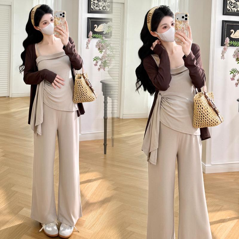 2026 Spring Retro Knit Maternity Three-Piece Set: Comfortable, Slimming, Irregular Strappy Design M