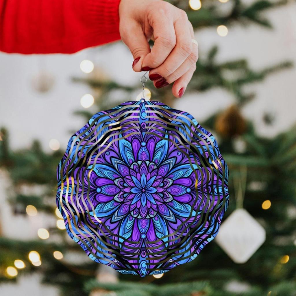 Bohemian Style 10 Inch Metal Wind Spinner Vibrant Mandala Design Garden Decor for Patio Lawn Balcony All Season Outdoor