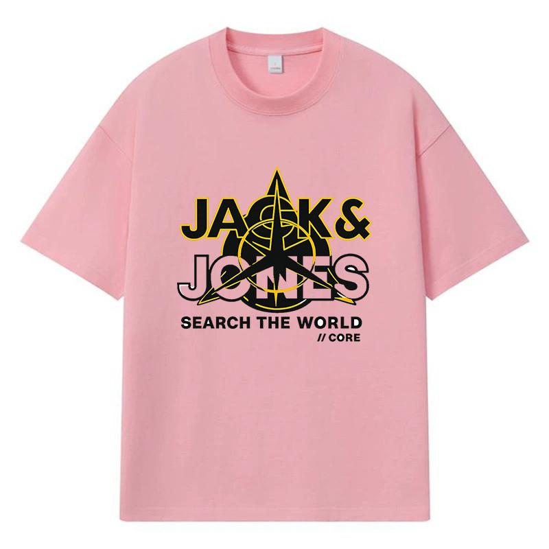 2026 Printed Graphic Jacks & Jones Logo Y2k Harajuku Streetwear 100% Cotton T Shirt Casual Oversized Summer Men T-shirt